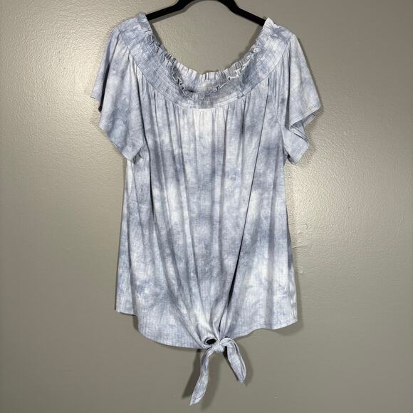 Lane Bryant Blue Tie Dye Off The Shoulder Boho Top - 14/16 - Women's Plus Size - Picture 1 of 6